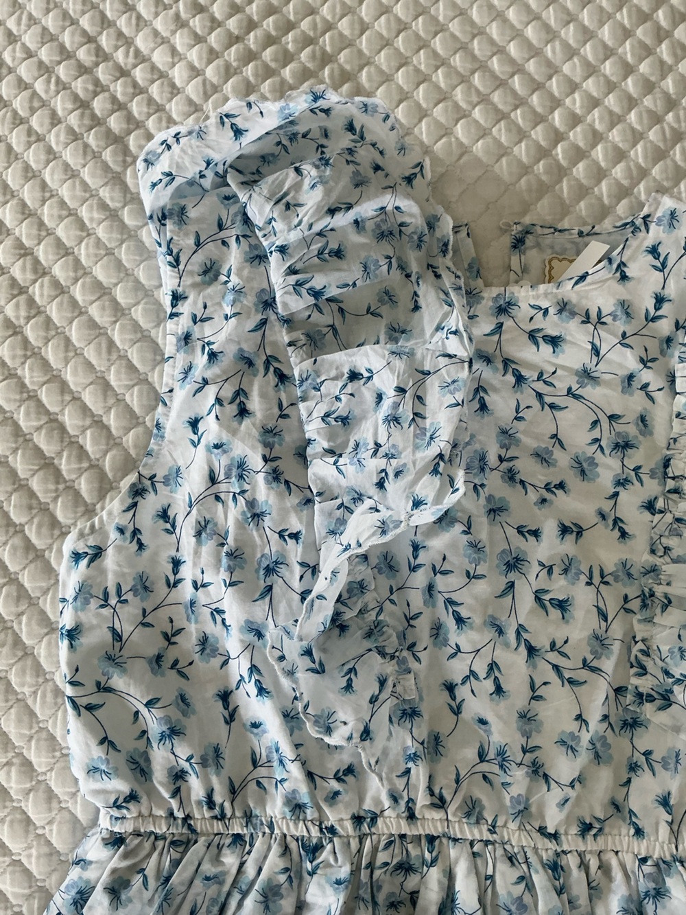 Simply Southern White with Blue Daisy Print Ruffle Sleeves Midi Tiered Dress L - Picture 15 of 15